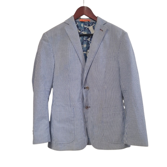 TALLIA Other - Vintage Tallia White Blue Stripped Cotton Blazer Jacket 38S Short